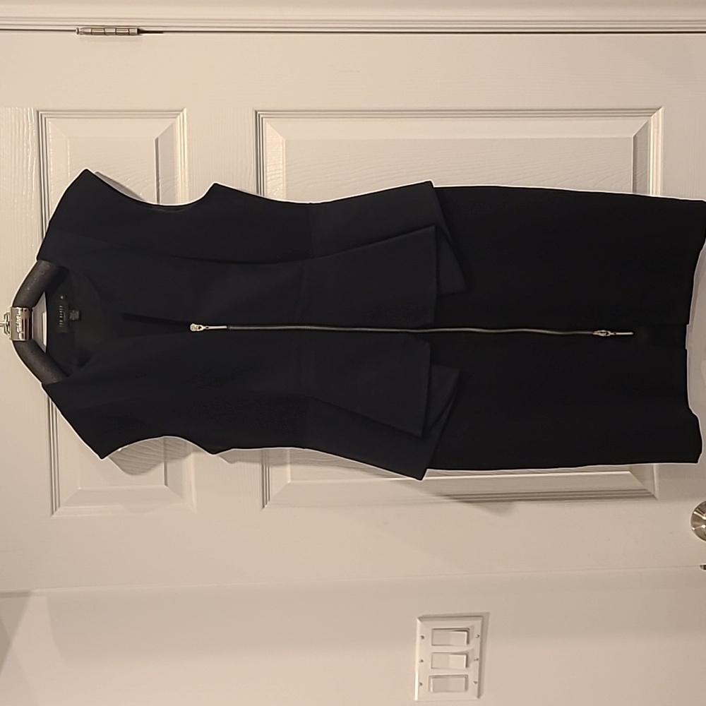 ❤️❤️TED BAKER JUMANA BLACK FOREST GREEN COLORBLOCK PEPLUM ZIP UP MIDI DRESS